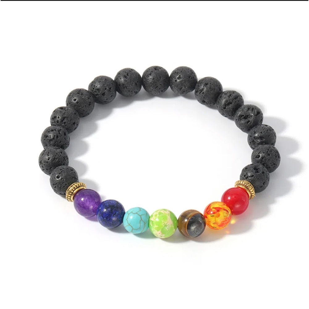 🆕 8mm Lava Stone 7 Chakra Bracelet.